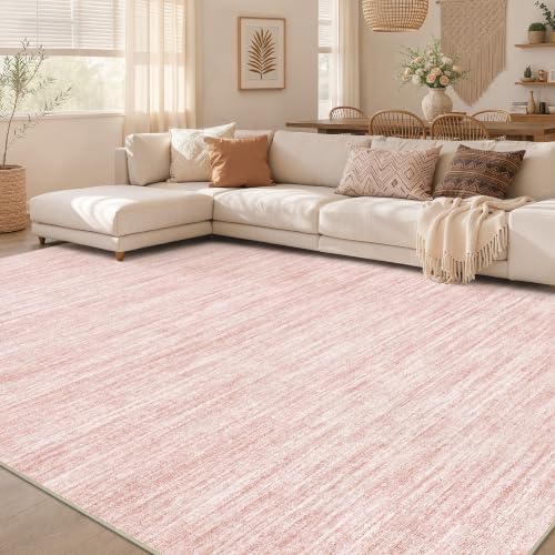 Nakagishi 10X12 Area Rugs Living Room: Washable Large Vintage Rug Neutral Non-Slip Soft Stain Resistant Indoor Carpet for Bedroom Nursery Dining Room Office Playroom - Pink - Image 7