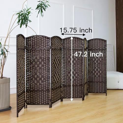 6-Panel Short Room Divider, 3.9 ft Freestanding Partition Wall, Dark Brown Rattan Double-Sided Folding Screen for Living Room, Bedroom & Corner Privacy - Image 5