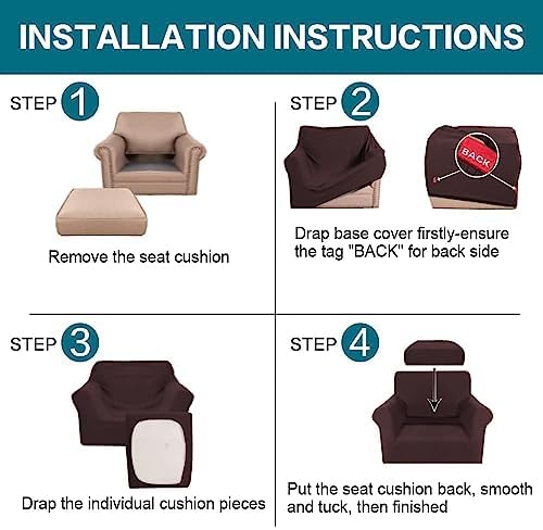 Turquoize 2 Piece Chair Covers Chair Slipcovers for Living Room Armchair Couch Cover Chair Sofa Cover with Individual Cushion Covers Furniture Cover for Chairs Feature Jacquard Fabric (Chair, Brown) - Image 6