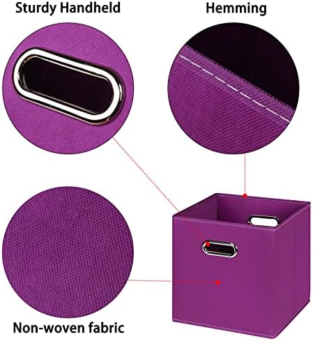 Black Foldable Storage Cubes Bins , Fabric Storage Box Cubes Organizer Baskets with Dual Handles for Home Organizer(Purple) - Image 7