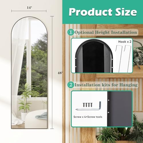 Over the Door Mirror Full Length, 48"x14"Door Hanging Mirror Full Length Arch Mirror, Behind the Door Wall Mirror, Back of Door for Closet Bedroom Living Room, Black - Image 6