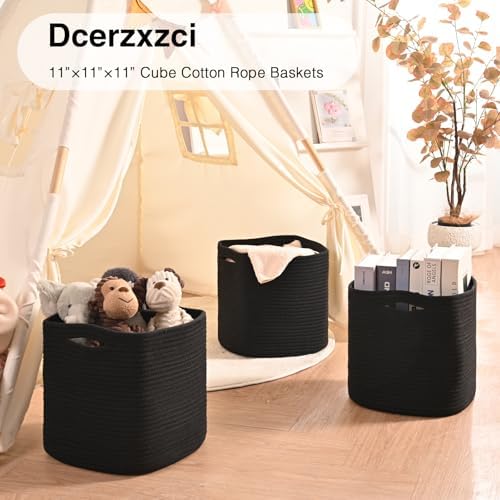11 Inch Cube Storage Bins, 11x11 Cube Storage Bins for Cube Organizer, Square Cloth Storage Cubes, Black Woven Storage Baskets for Shelves, Toy Baskets Storage Kids, Black (Pack of 3) - Image 6