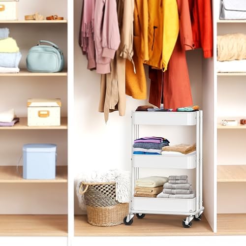 Simple Houseware 3-Tier Utility Cart, Low 24" Height Fits Under Desk, White - Image 7