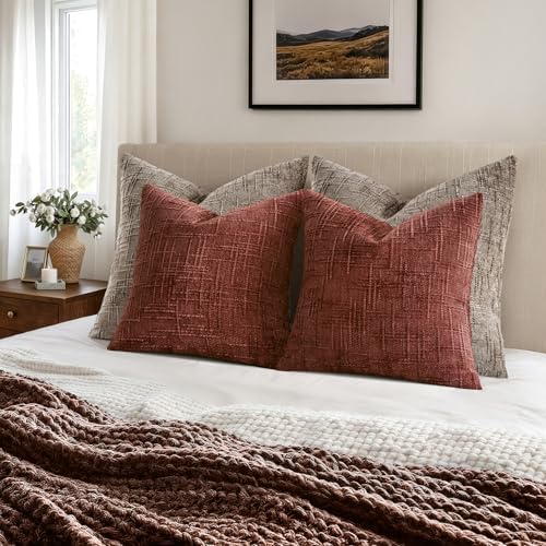 MIULEE Chenille Textured Fall Throw Pillow Covers Rust 18x18 Set of 2 - Image 6