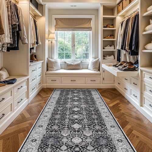 4x10 Washable Hallway Runner Rug: Oriental 10ft Extra Wide Ultra Soft Runners for Living Room Bedroom Stain Resistant Low Pile Carpet for Entryway Ktichen Thin Non Slip Bathroom Floor Mat(Black,4x10) - Image 6