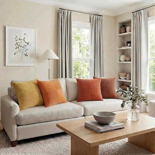 Fancy Homi Set of 4 Boho Fall Decorative Throw Pillow Covers 18x18 Inch for Couch Bed Sofa Bedroom, Modern Farmhouse Home Decor, Soft Cross Striped Corduroy Patchwork Colorful Cushion Case 45x45cm - Image 7