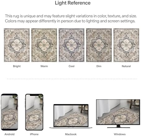ReaLife Rugs Machine Washable Area Rug - Living Room Bedroom Bathroom Kitchen Entryway Office - Padded Crease Free Stain Resistant Premium - Boho Farmhouse Vintage- Joy - Brown Tan - 2'x 3' - Image 6