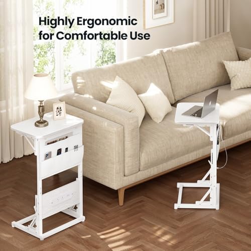 HLDIRECT C Shaped End Table with Charging Station & Storage Bag White - Image 6
