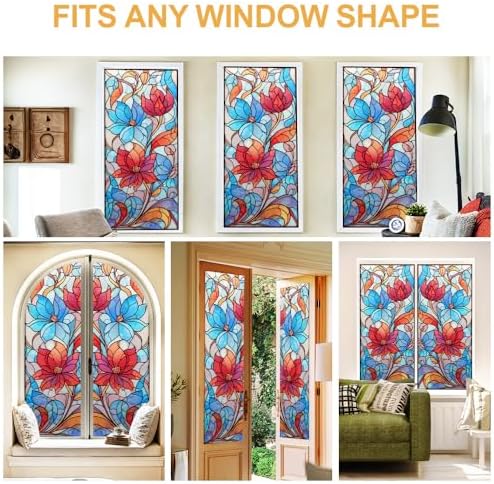 Cmialusie Floral Stained Glass Window Film 39.3 x 17.3 Inch Cling - Image 7