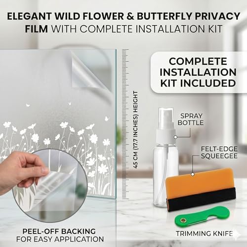 Static Cling Window Privacy Film, 78" x 17" Frosted Glass Covering with Wildflower & Botanical Patterns, Removable No Glue Window Film for Home Bathroom Bedroom Office (Daisy) - Image 7