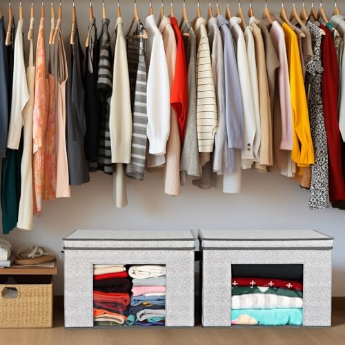 Univivi Fabric Storage Bins with Lids for Closet, 4 Pack, Grey - Image 6