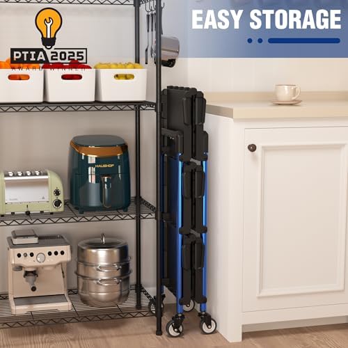 WORKPRO 3-Tier Collapsible Utility Cart, 210 LBS Cart with Wheels - Image 6