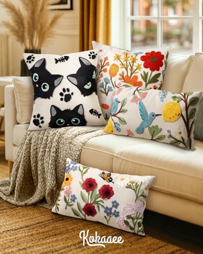 Embroidered Throw Pillow Cover 20x20 Inch, Cat Bone - Image 6