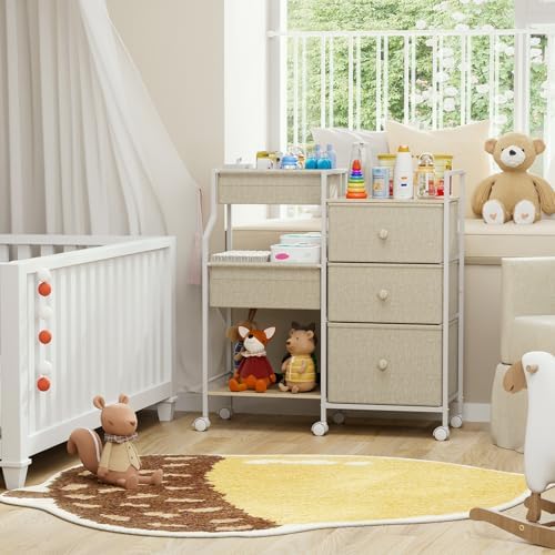 Modanais Baby Diaper Caddy Organizer Rolling Cart with Drawers, Off White - Image 7