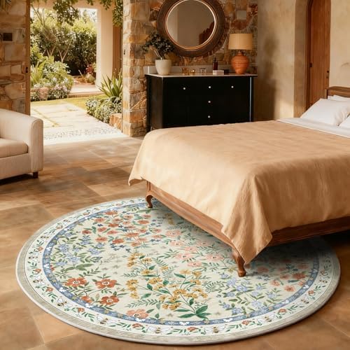 Washable Round Rugs for Bedroom 4ft: Living Room Rug Stain Resistant Non Slip Low Pile Ultra Soft Faux Wool Small Circle Rugs for Entryway Kitchen Bathroom Nursery Dorm Home Office Entrance Indoor - Image 6