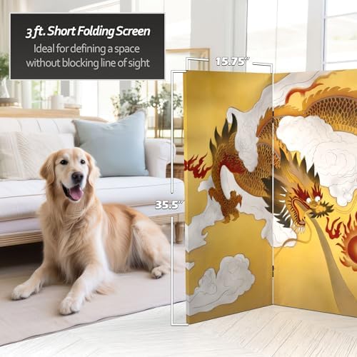 Red Lantern 3 ft. Short Double Sided Dragon in the Sky Canvas Room Divider 4 Panel Freestanding Folding Privacy Screen Partition and Separator for Modern and Contemporary Bedroom Home Office Dorm - Image 5