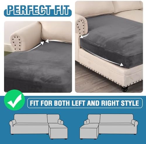 H.VERSAILTEX Velvet Stretch Individual Chaise Cover Sectional Couch Covers for L Shaped Sofa Both Left/Right Furniture Protector Seat Cushion Sofa Cover (1 Piece Chaise Cover, Grey) - Image 6