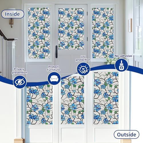 QHY Sunshine Privacy Window Film with Installation Tool Decorative Stained Glass Window Stickers Reusable Window Film (Indigo Waviness, 23.6 x 78.7) - Image 6