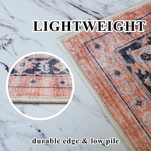 Washable 2x6 Hallway Runner Rug: Vintage Water Resistant Kitchen Entryway Rug Ultra Soft Living Room Bedroom Carpet Thin Non Slip Indoor Floor Mat for Bathroom Laundry (2 X 6,Orange) - Image 6
