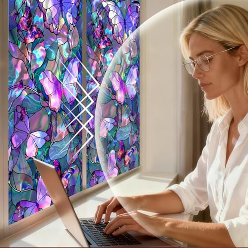 Nuxovilar 17.7x39 Butterfly Stained Glass Window Film, Iridescent - Image 7