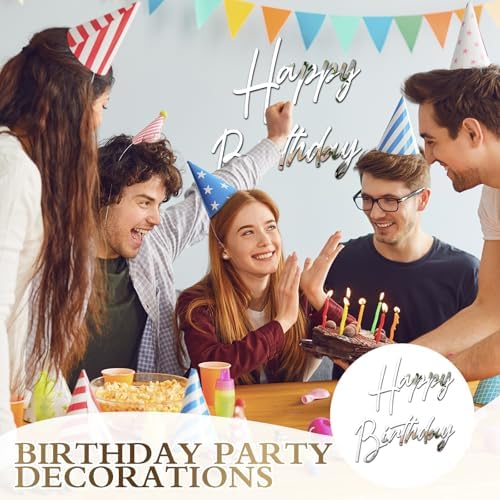 Yousoontic Happy Birthday Sign for Backdrop, 23 x 20 Inch, Classic, Silver - Image 6