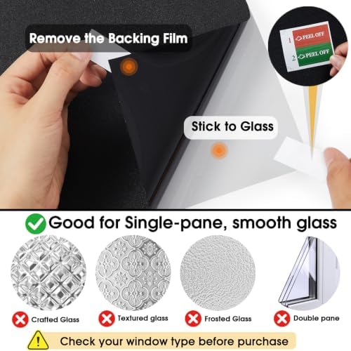 Coavas Blackout Window Film Room Darkening 100% Light Blocking, 23.6"x78.7" - Image 6