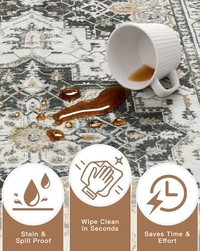 Madane 6x9 Area Rugs for Living Room, Soft Vintage Washable Rug, Black - Image 7