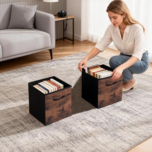 WUIKE 11-Inch Rust Brown Cubby Organizer Baskets with Handles, 4-Pack - Image 7