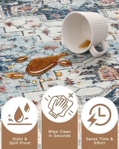 Madane Area Rug 4x6 Washable Rugs Vintage for Living Room, Blue - Image 7