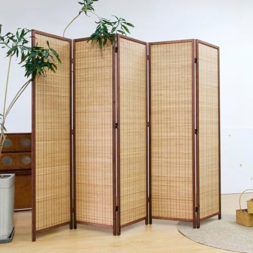 5 Panel Bamboo Room Divider Screen,5.6 FT Tall Bamboo Divider Folding Privacy Screen,Freestanding Panel Divider for Room Seperation,Brown - Image 5