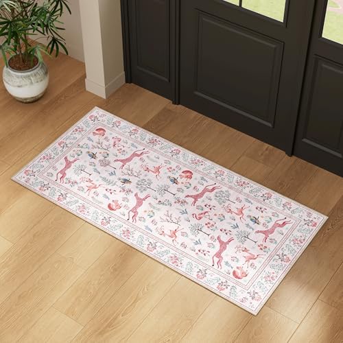 DUKINO 2x4 Rug for Entryway, Animal Washable Runner Rug for Kitchen, Pink - Image 6