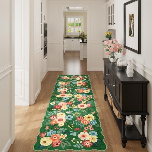 DUKINO 2x6 Runner Rug, Floral Washable Rug for Kitchen Non Slip Dark Green - Image 7