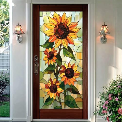 BlissYard Sunflower Floral Stained Glass Window Cling 17.7x39.3 Inch PVC - Image 6