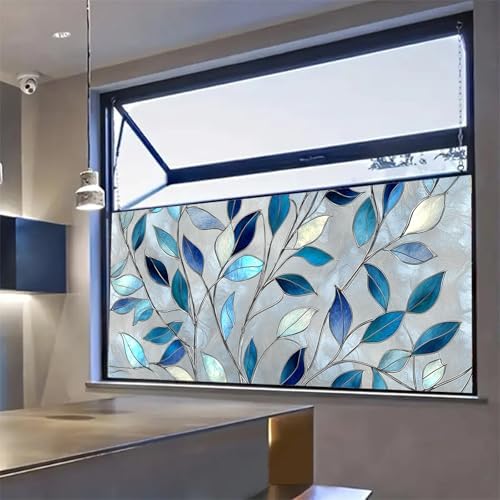 HOMETITUTE Blue Leaf Stained Glass Window Cling 39.3x17.7 Inch PVC - Image 7