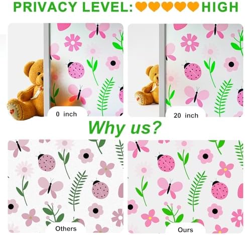 SOMWISE Frosted Glass Window Privacy Film with Tools, Heat Blocking, Anti-UV, Anti-Glare, Static Cling, Decor for Home Bathroom Door, Renter Friendly, Removable, Reusable, Pink 23.5Inchx78.5Inch - Image 6