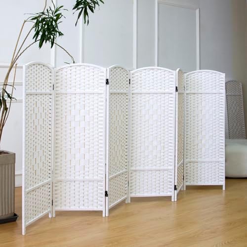 Furnnylane 6 Panel Rattan Divider Short Room Partition Screen,Double Sided Folding Divider for Room Separation,White,47.2" H x 94.5" W - Image 5