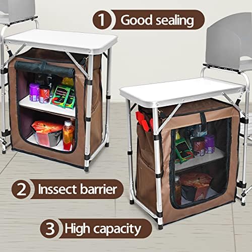 CampLand Folding Camping Kitchen Table with Windscreen,Portable Outdoor Cooking Station with Storage Cabinet & Side Tables Heavy Duty Camp Cook Station for Camping & BBQ(White) - Image 6