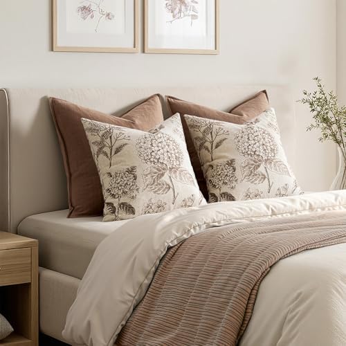 Set of 2 Decorative Floral Pillow Covers 18x18 Inch Light Brown - Image 6