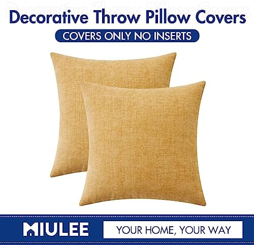 MIULEE Soft Chenille Throw Pillow Covers Gold 20x20 Inch Pack of 2 - Image 6