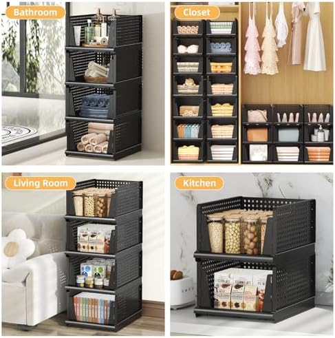 Folding Closet Organizer and Storage for Shelves, 5 Pack Stackable Plastic Storage Basket for Closet, Top Bottom of Closet Organizer, Drawers Organizer for RV, Camper, Pants, Clothes, Office - Image 6