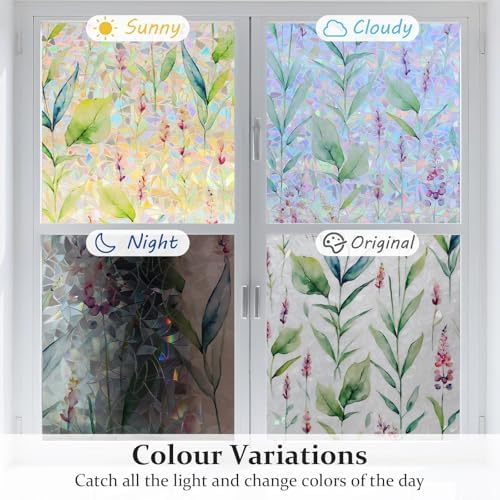 Donox Decorative Window Privacy Film, 3D Floral Stained Glass Window Film Static Cling Rainbow Privacy Sticker for Glass Door Heat Control Anti UV, No Adhesive (Gladiolus,23.6 x 157.4 inches) - Image 6