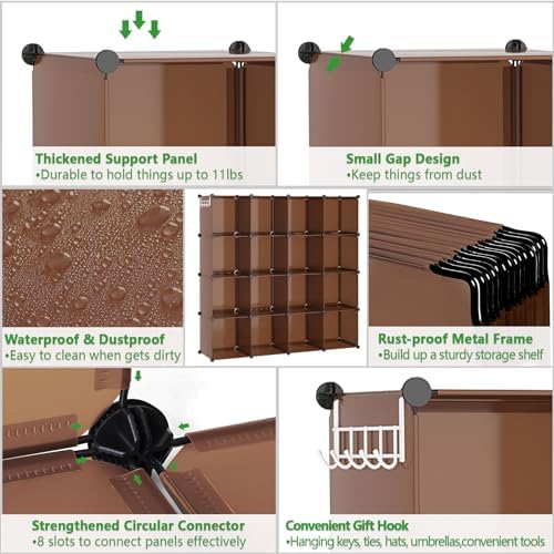 C&AHOME 16 Cube Storage Organizer Cube Shelves Units Storage Cubes, Brown - Image 6