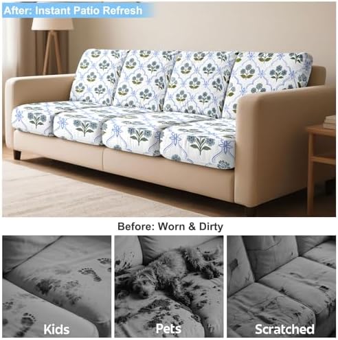 8Pcs Patio Cushion Covers Stretch Outdoor Furniture Protector Slipcovers - Image 6
