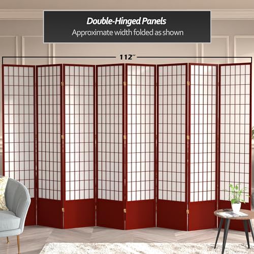 Red Lantern 7 ft. Tall Window Pane Shoji Screen - Rosewood - 8 Panels - Image 6