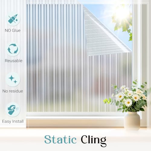 Haton Reeded Window Privacy Film, Frosted Glass Window Film, 17.5" x 78.7" - Image 6