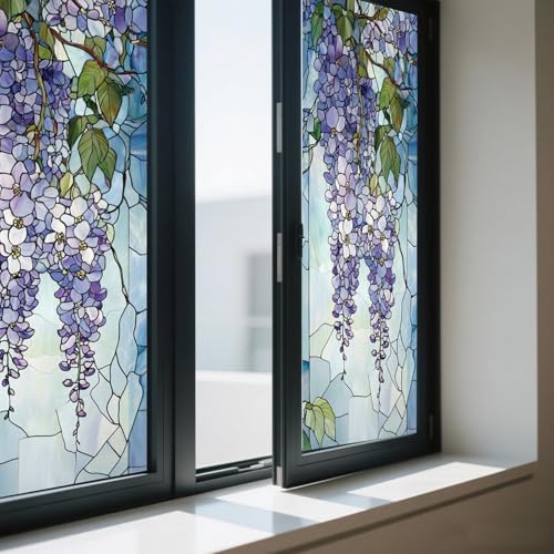 IVN Stained Glass Window Film Wisteria Privacy Window Film Decorative - Image 7