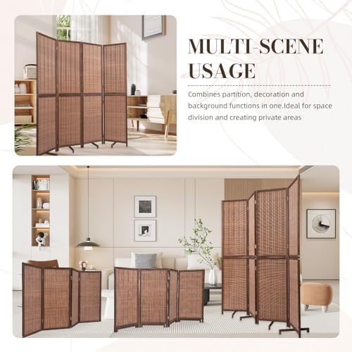 Bamboo Room Divider 67"4 Panel,Wooden Frame Freestanding Wall Divider,Brown - Image 7