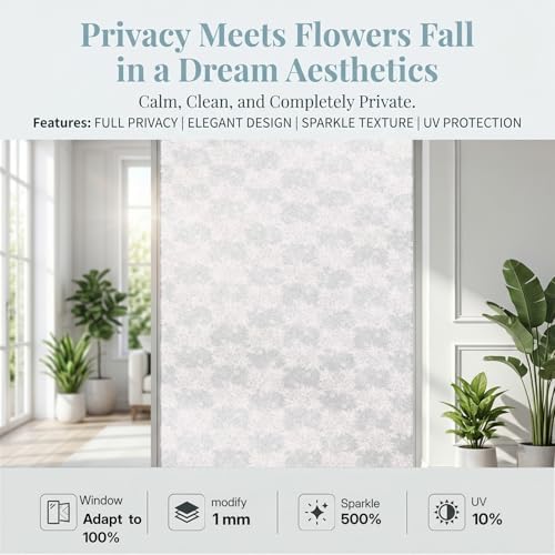 Lace Flower Privacy Window Film, Sparkle Frosted Static Cling 17.5"x78.7" - Image 7