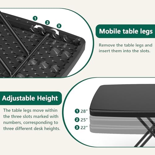 Folding Table 30 Inch -2Pack, Small Desk Adjustable Height TV Tray for Laptop, Couch, Camping - Heavy Duty Utility Foldable Table for Small Spaces, No Assembly Required, Black Granite - Image 6