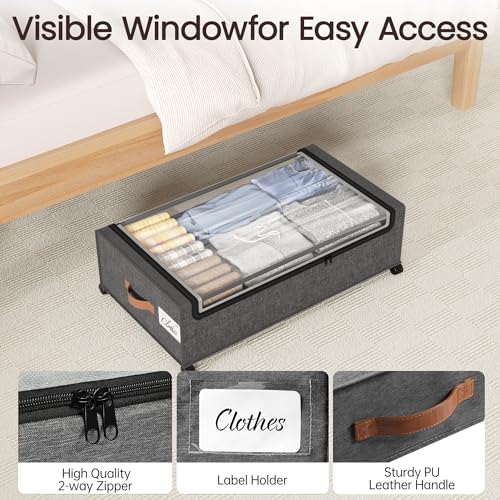 Yecaye 82L Under Bed Storage Containers, Fits 9.4" Under Bed, 2 Pack, Grey - Image 6